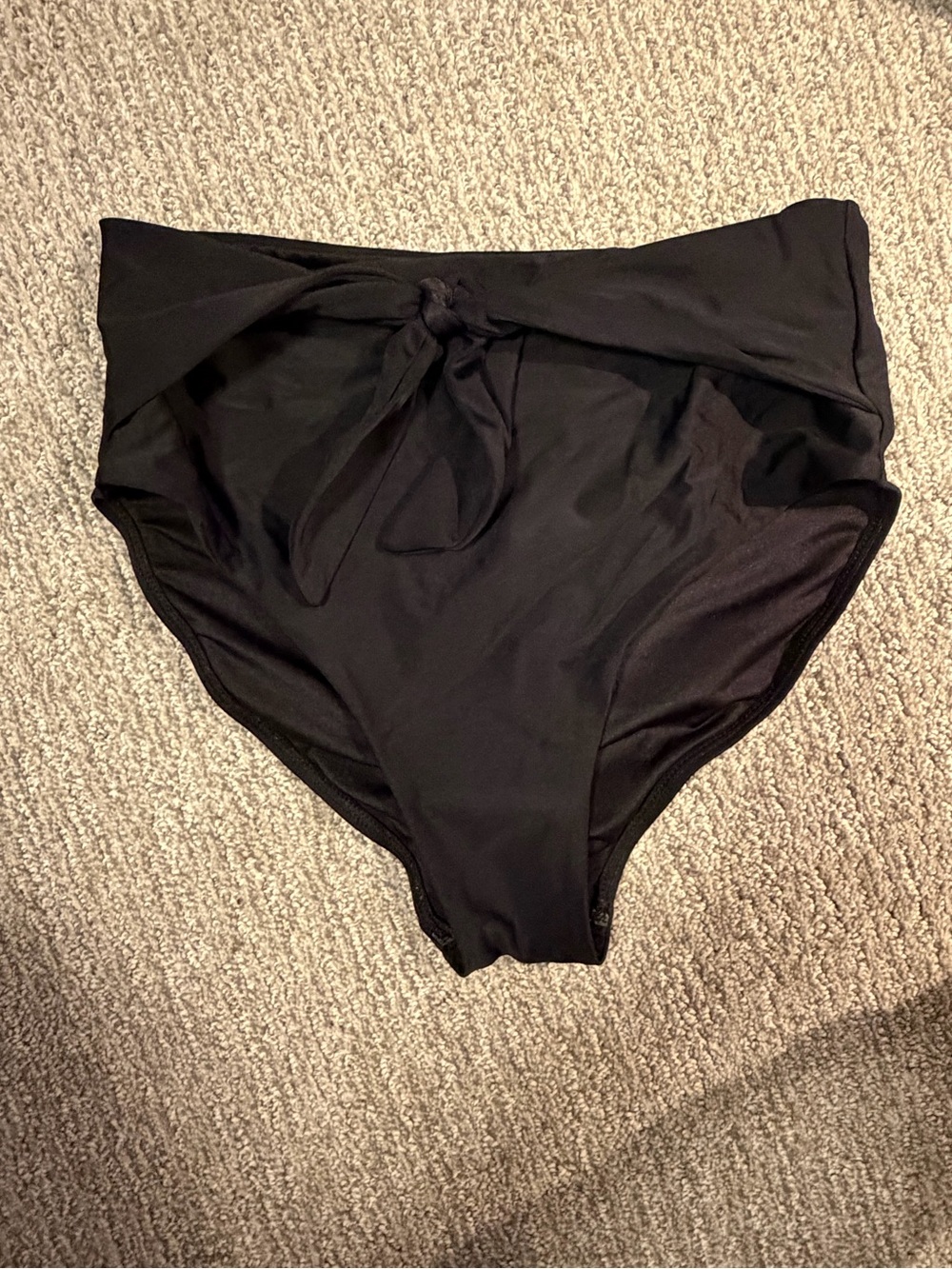 High-Waist Black Bikini Bottom with Tie Detail